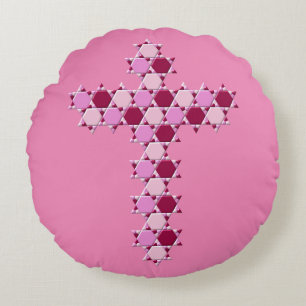Pink Star of David Cross Optical Illusion Round Cushion