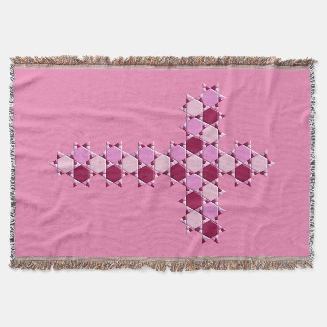 Pink Star of David Cross Optical Illusion Throw Blanket (Front)