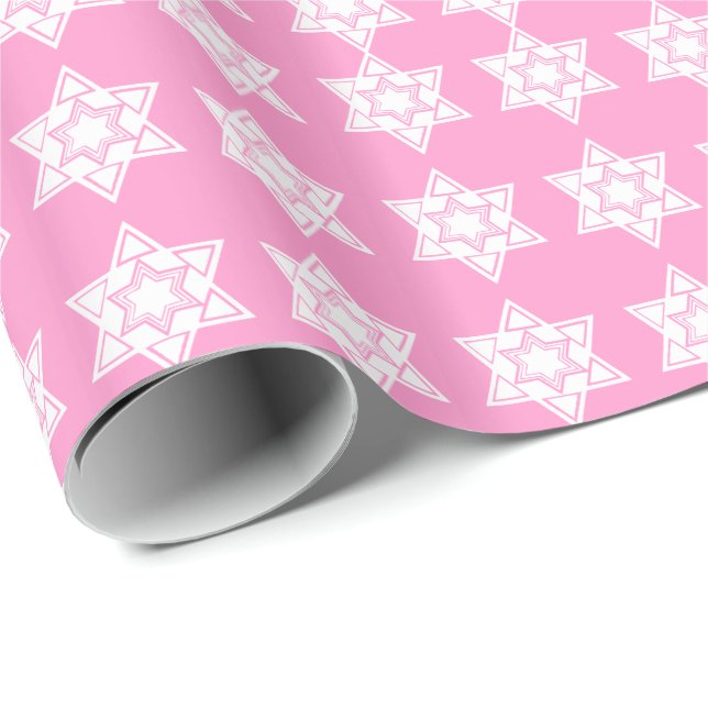 Pink Star of David Modern Jewish  Wrapping Paper (Roll Corner)