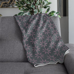 Pink Star Outline on Grey Fleece Blanket
