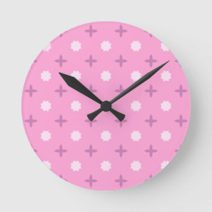 Pink Star Petal Dot Pattern Round Clock
