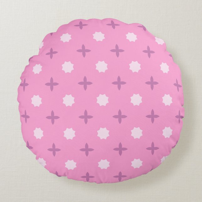 Pink Star Petal Dot Pattern Round Cushion (Front)