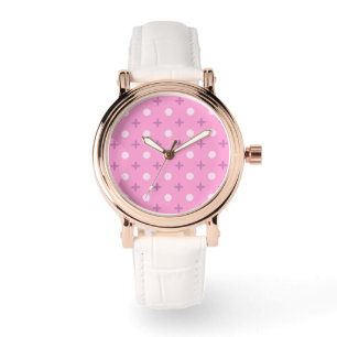Pink Star Petal Dot Pattern Watch