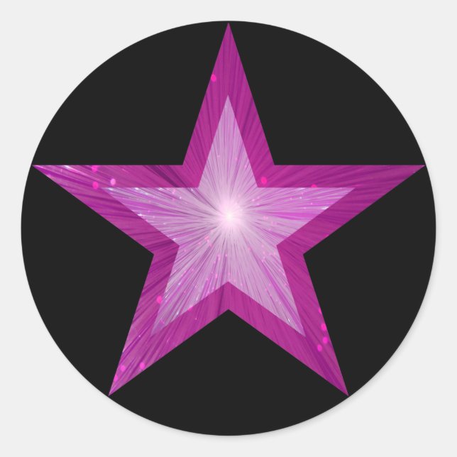 Pink Star round sticker black (Front)
