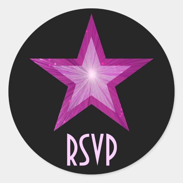Pink Star RSVP round sticker black (Front)