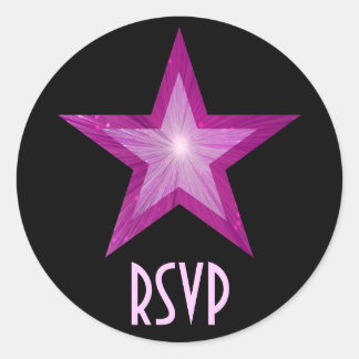 Pink Star RSVP round sticker black