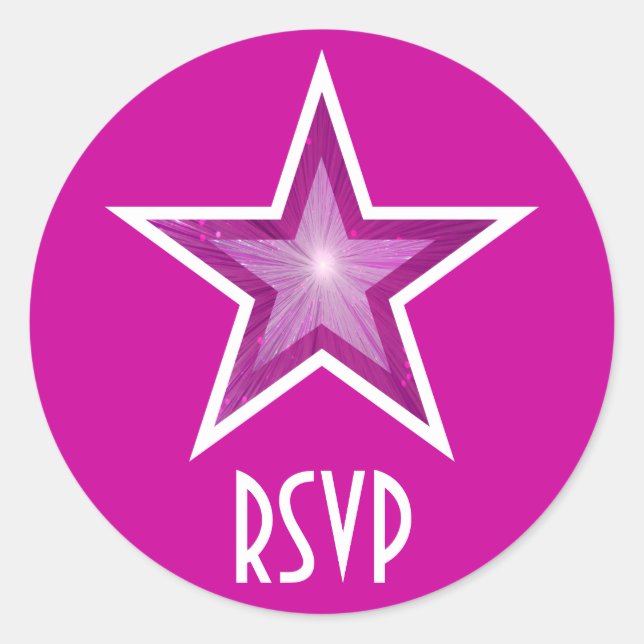 Pink Star RSVP round sticker pink (Front)