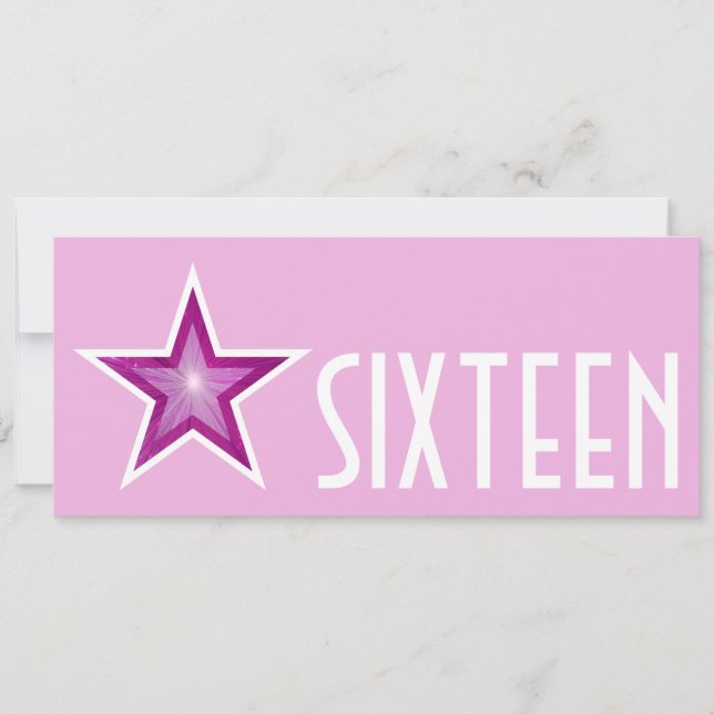 Pink Star 'SIXTEEN' pink white long Invitation (Front)