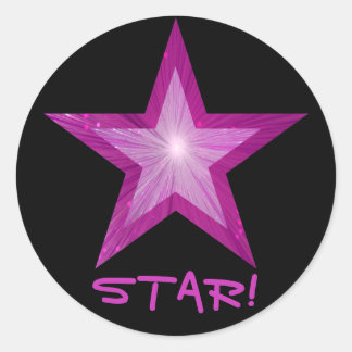 Pink Star 'STAR!' round sticker black