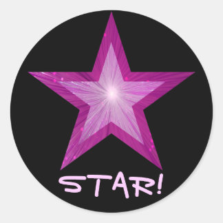 Pink Star 'STAR!' round sticker black