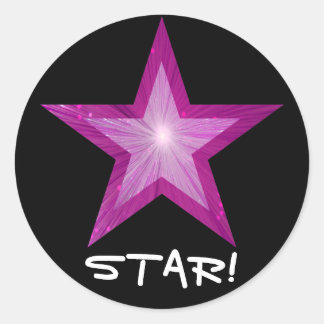 Pink Star 'STAR!' round sticker black