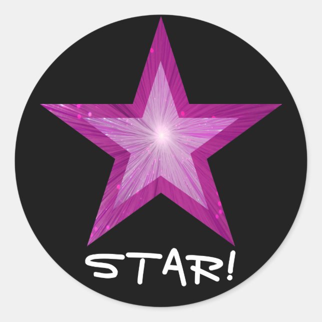 Pink Star 'STAR!' round sticker black (Front)