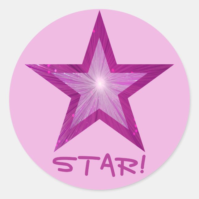 Pink Star 'STAR!' round sticker pink (Front)