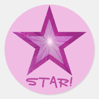 Pink Star 'STAR!' round sticker pink
