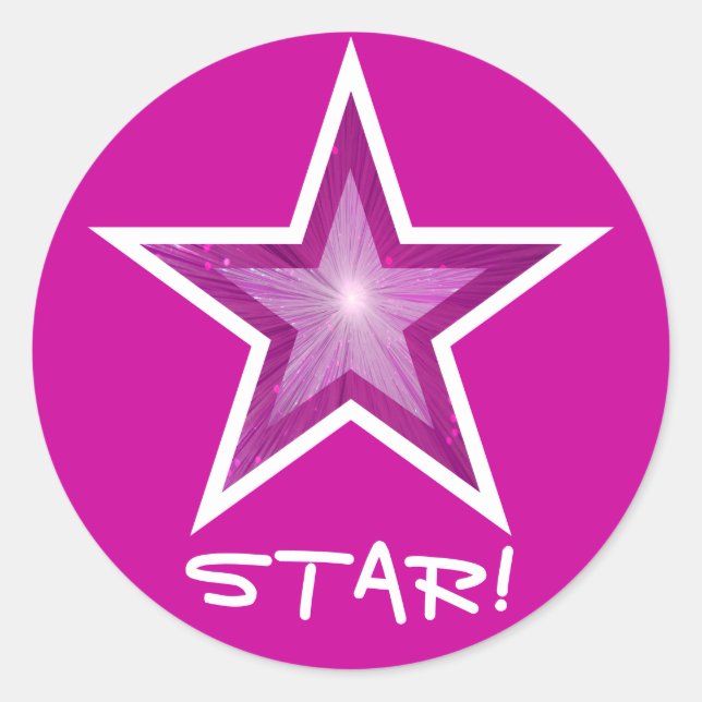 Pink Star 'STAR!' round sticker pink (Front)