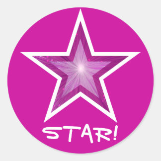 Pink Star 'STAR!' round sticker pink