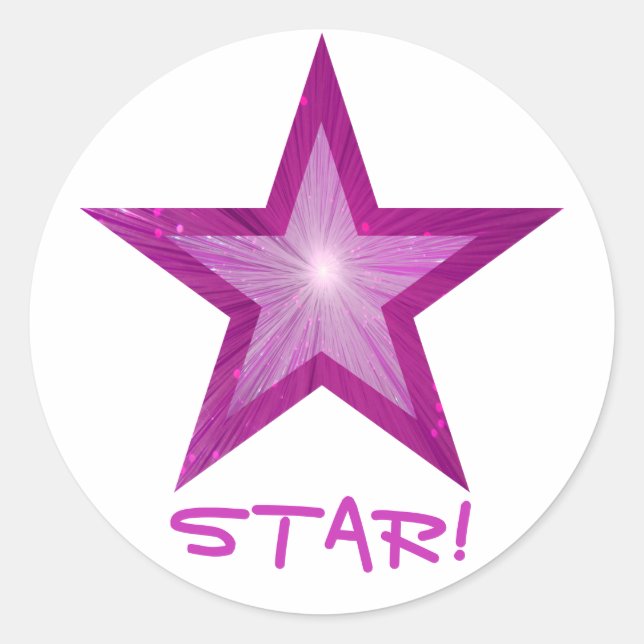 Pink Star 'STAR!' round sticker white (Front)