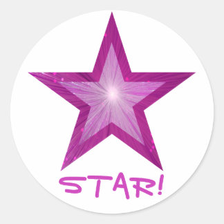 Pink Star 'STAR!' round sticker white