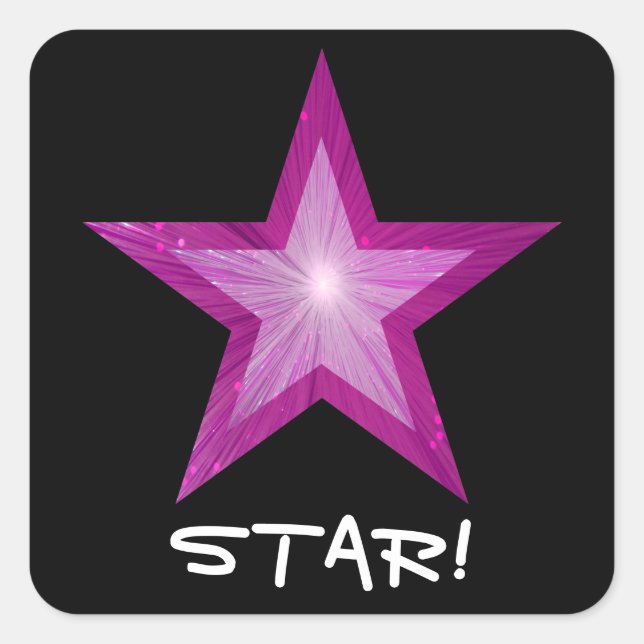 Pink Star 'STAR!' square sticker black (Front)
