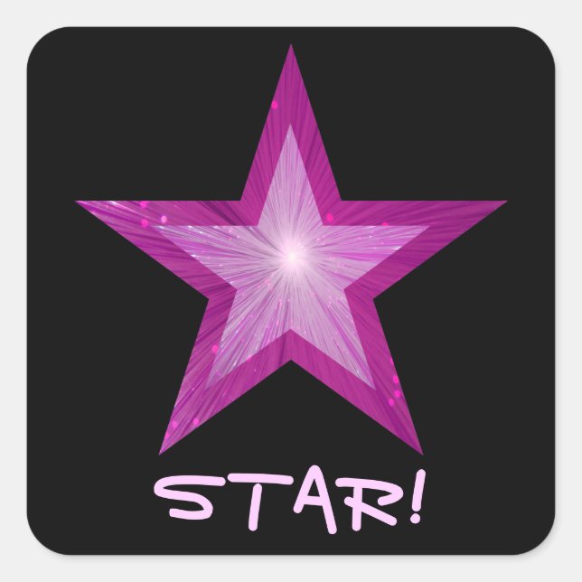 Pink Star 'STAR!' square sticker black (Front)