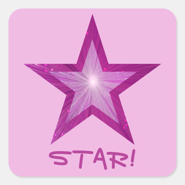 Pink Star 'STAR!' square sticker pale pink (Front)