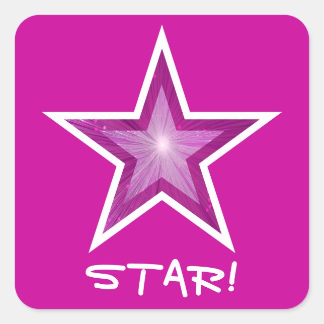 Pink Star 'STAR!' square sticker pink (Front)