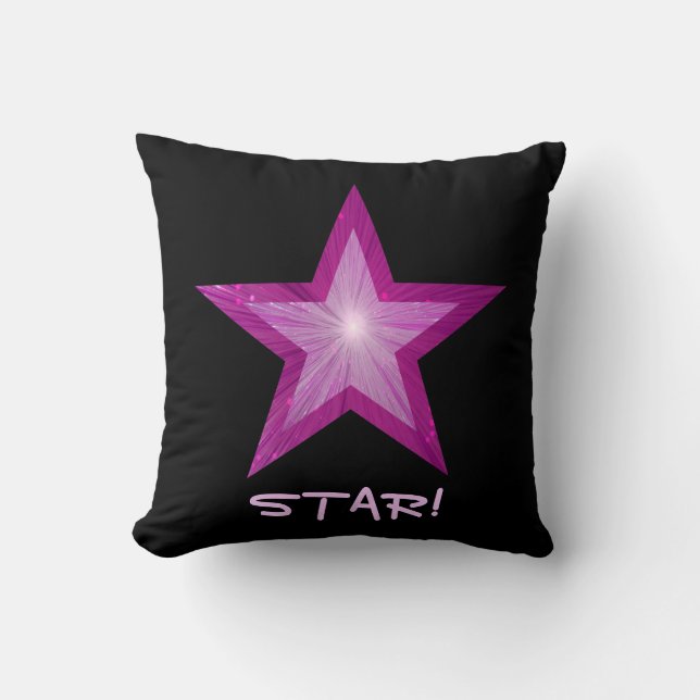 Pink Star 'STAR!' throw pillow square black (Front)