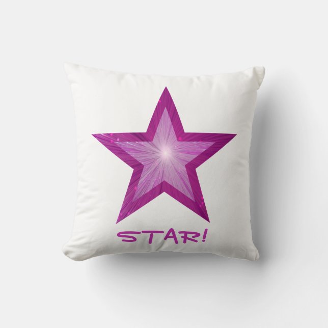 Pink Star 'STAR!' throw pillow square white (Front)