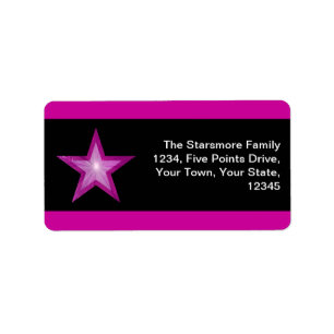 Pink Star stripe address label medium black