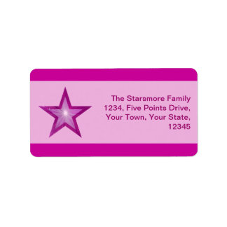Pink Star stripe address label medium pink
