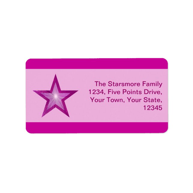 Pink Star stripe address label medium pink (Front)