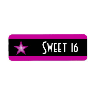 Pink Star stripe 'Sweet 16' label small black