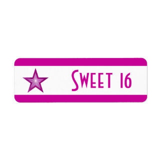 Pink Star stripe 'Sweet 16' label small white