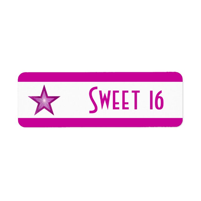 Pink Star stripe 'Sweet 16' label small white (Front)