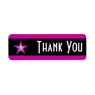 Pink Star stripe 'Thank you' label small black