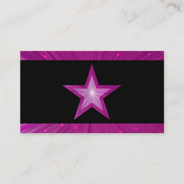 Pink Star stripes business card template black (Front)
