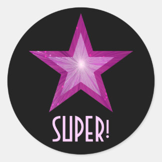 Pink Star 'SUPER!' round sticker black