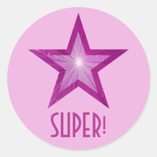 Pink Star 'SUPER!' round sticker pale pink