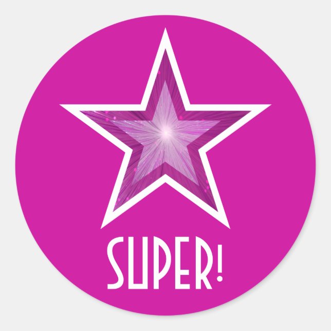 Pink Star 'SUPER!' round sticker pink (Front)