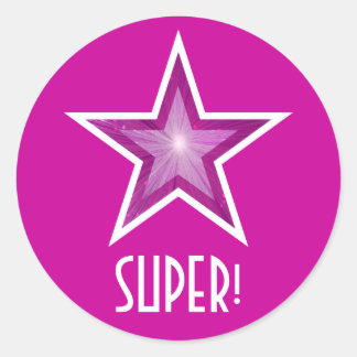 Pink Star 'SUPER!' round sticker pink