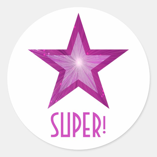 Pink Star 'SUPER!' round sticker white (Front)