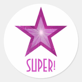 Pink Star 'SUPER!' round sticker white