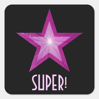 Pink Star 'SUPER!' square sticker black