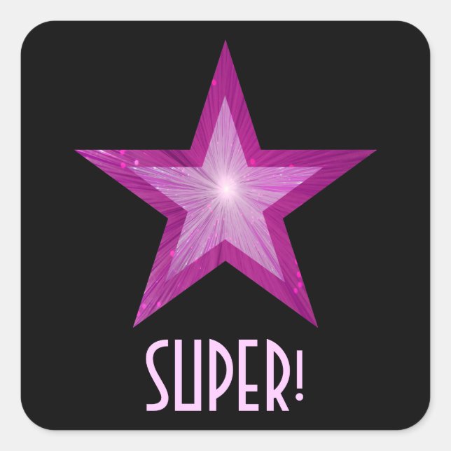 Pink Star 'SUPER!' square sticker black (Front)
