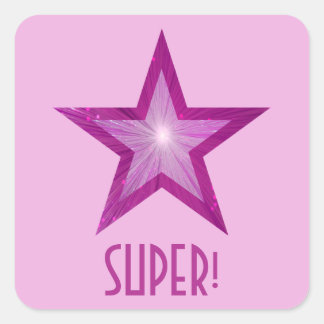 Pink Star 'SUPER!' square sticker pale pink