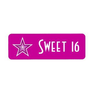 Pink Star 'Sweet 16' label small pink