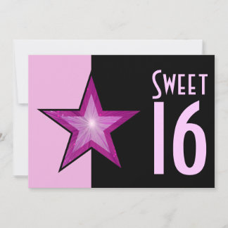 Pink Star 'Sweet 16' pale pink black Invitation