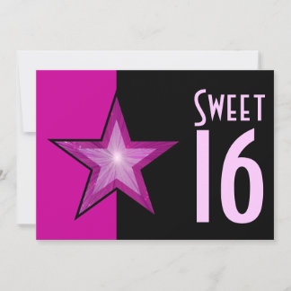 Pink Star 'Sweet 16' pink black Invitation