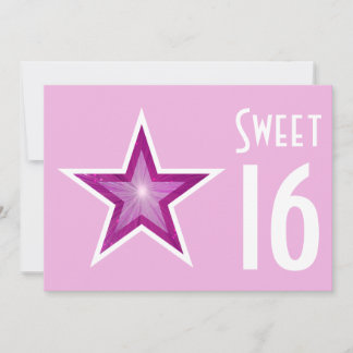 Pink Star 'Sweet 16' pink white horizontal Invitation