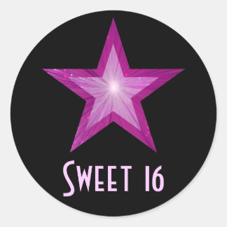 Pink Star 'Sweet 16' round sticker black